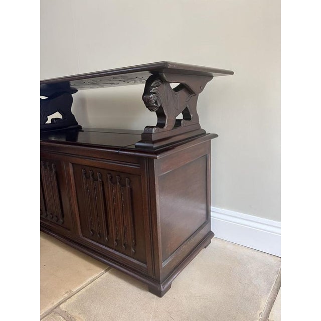Antique Carved Oak Monks Bench, 1920s For Sale - Image 11 of 14