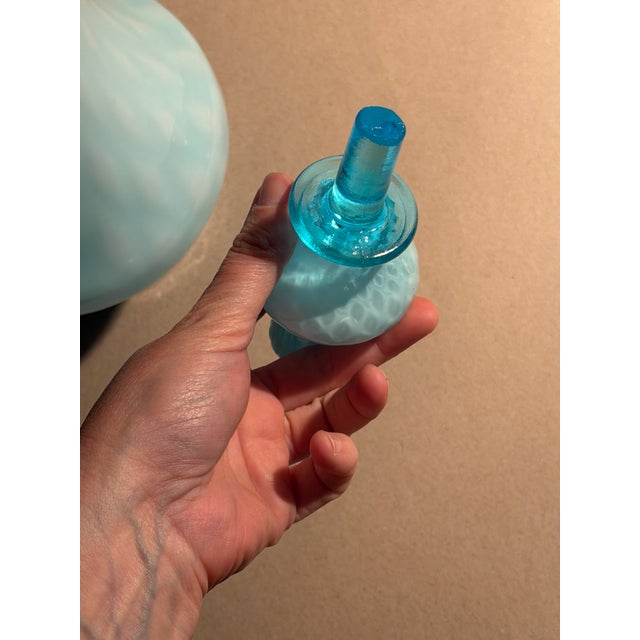 Large Empoli Cased Blue Glass Genie Bottle Decanter Mid Century Modern For Sale In New York - Image 6 of 9