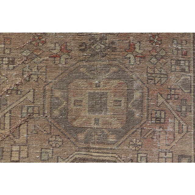 Vintage Persian Heriz by Keivan Woven Arts Distressed Runner in Earthy Tones With Medallion Design For Sale - Image 10 of 12