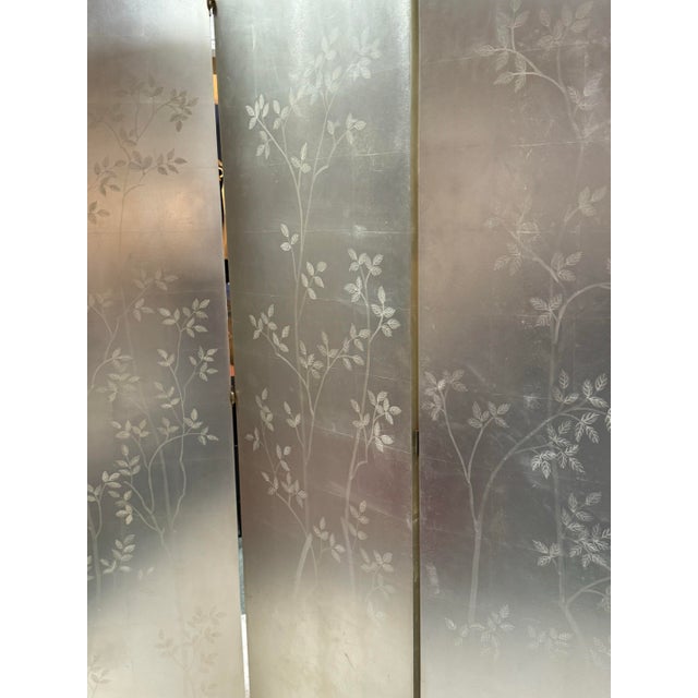 Barbara Barry for Baker Furniture Silver Leaf 4 Panel Screen Wall