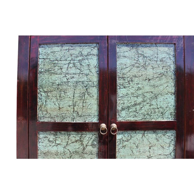 Chinese Distressed Turquoise & Brown Armoire For Sale - Image 4 of 7