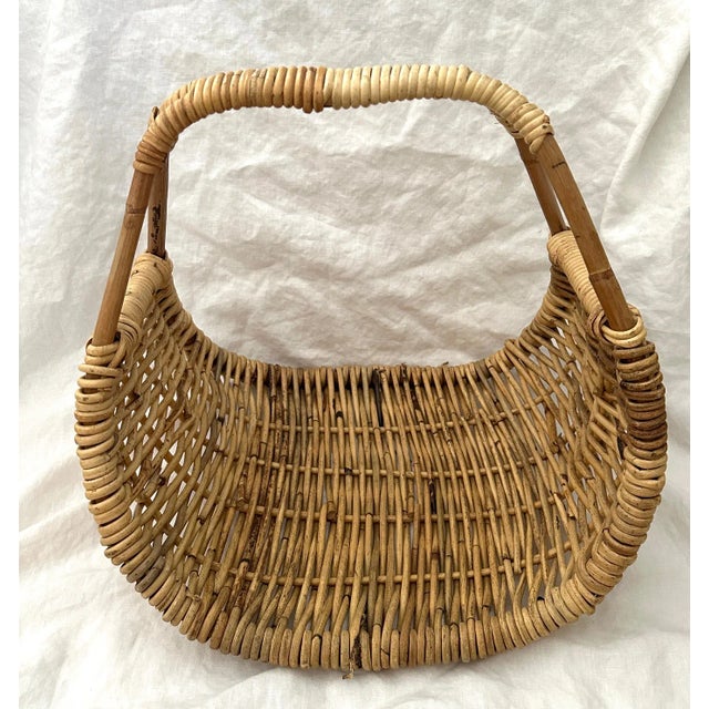 Vintage Woven Rattan Firewood Basket For Sale - Image 4 of 5