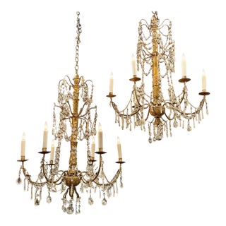 Pair of 19th C. Italian Giltwood and Crystal Chandeliers For Sale
