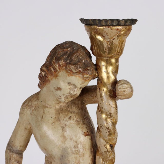 Torch Holder Putto in Wood For Sale - Image 3 of 8