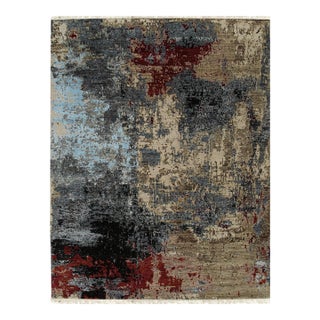 Cozy Modern Charcoal Hand-Knotted Wool Rug Carpet, Abstract Contemporary Design For Sale