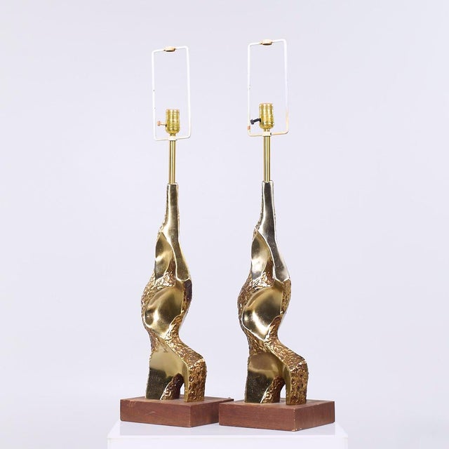 Mid-Century Modern Laurel Mid Century Brutalist Brass Table Lamps - Pair For Sale - Image 3 of 9