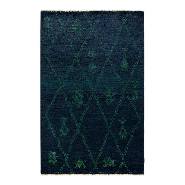 Moroccan Hand-Knotted Area Rug - Black, 3' 3" x 5' 0" For Sale