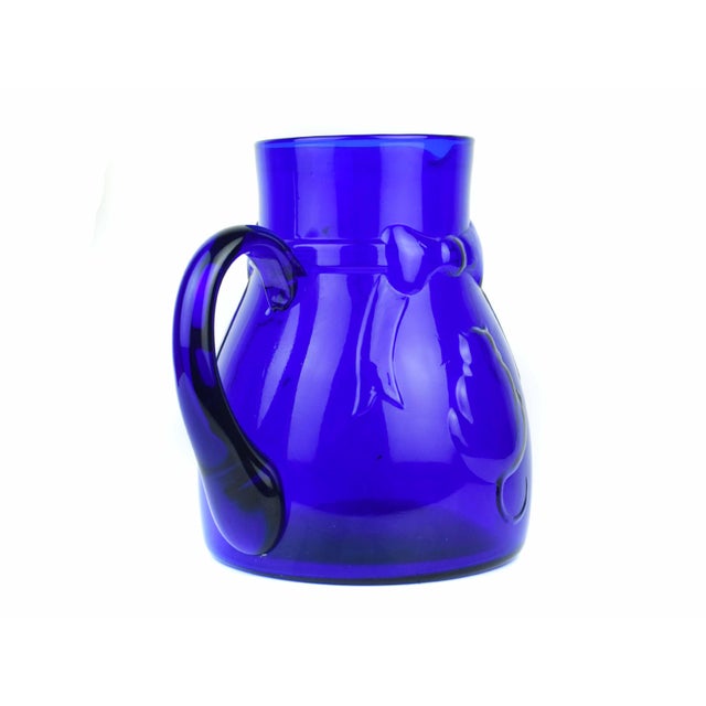 Mid-Century Modern Mid 20th Century Cobalt Blue Glass Sitting Cat Design Italian Pitcher For Sale - Image 3 of 7