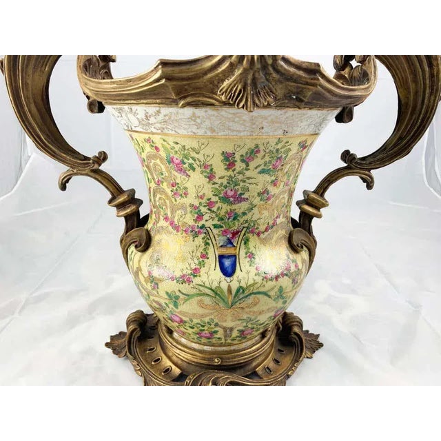 Ceramic 20th Century French Porcelain and Ormolu Twin-Handled Urns, Set of 2 For Sale - Image 7 of 14