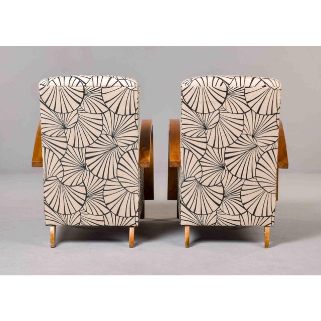 French Art Deco Birch Armchairs With Fan Motif Upholstery - Pair For Sale - Image 11 of 13