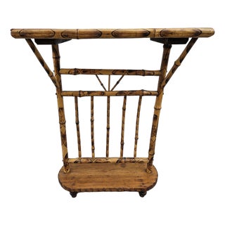 Burnt Bamboo and Wood Side Table For Sale