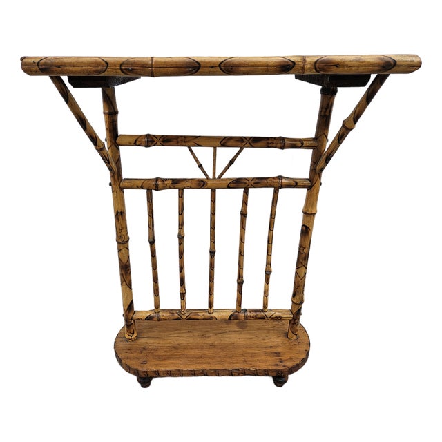 Burnt Bamboo and Wood Side Table For Sale