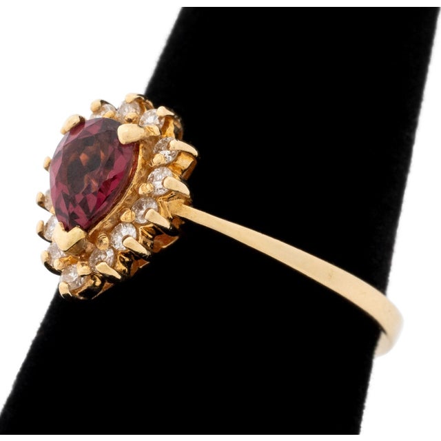 Contemporary Rubellite and Diamond 14k Yellow Gold Cocktail Ring For Sale - Image 3 of 9