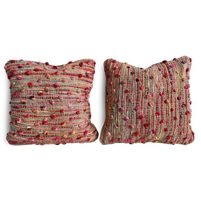 Jute Pom-Pom Pink & Tan Boho Chic Pillow For Sale - Image 4 of 5