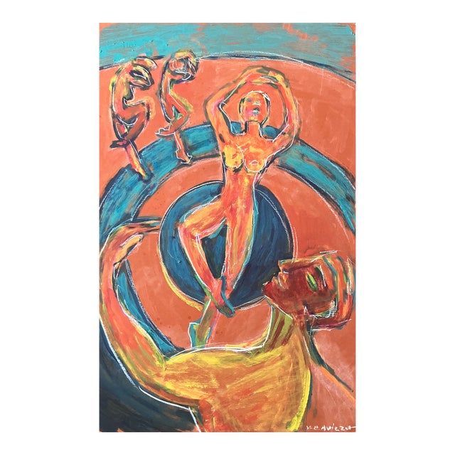1980’s Original Modernist Expressionist Dancing Figures Painting For Sale