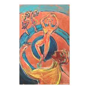 1980’s Original Modernist Expressionist Dancing Figures Painting