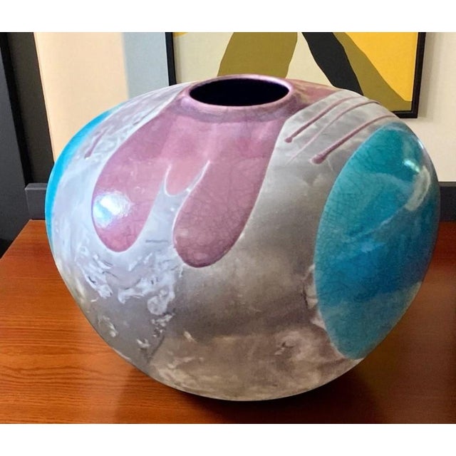 Tony Evans Raku Pottery Vase/Urn 13” Diameter (Signed and Numbered #127) For Sale - Image 13 of 18