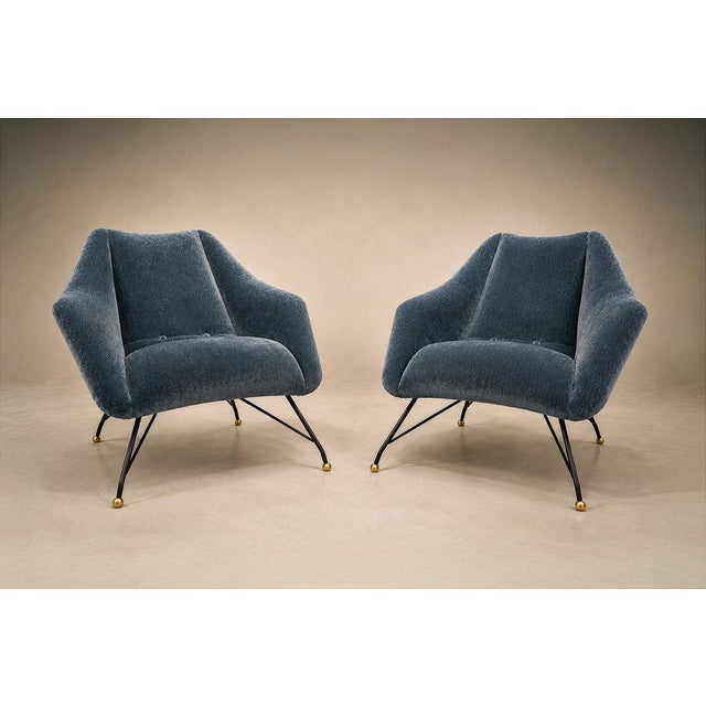 Brazilian Modern “Concha” Armchairs in Iron and Dedar's Blue Mohair, Carlo Hauner, Brazil, 1950s — Lot 83C For Sale - Image 10 of 18
