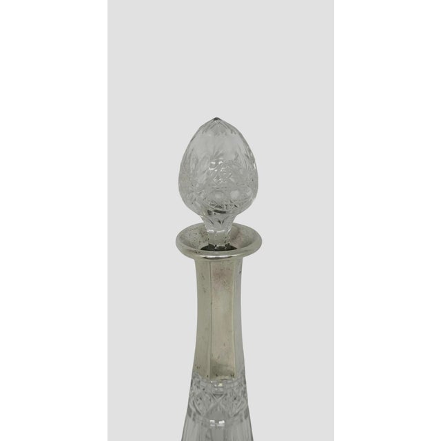 Mid 20th Century Mid 20th Century Cut Crystal Wine or Liquor 11 1/2 Decanter With Silver Metal Collar Diamond and Fan Cut Pattern For Sale - Image 5 of 12
