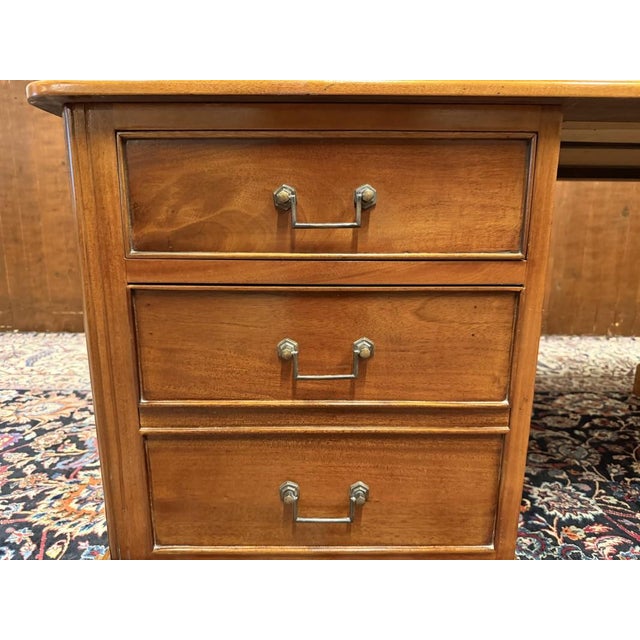 Large English Desk with Brown Leather For Sale - Image 12 of 18
