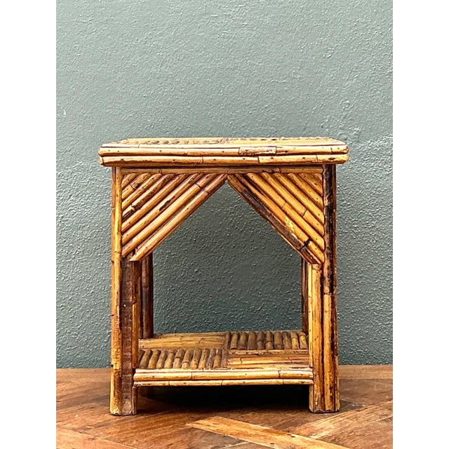 Late 20th Century Rustic Reed and Wood Accent Table For Sale - Image 5 of 17
