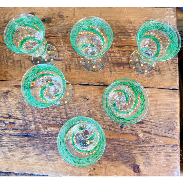 VIETRI Vintage Vietri Hand-Painted Festive Glass Goblets - Set of Six For Sale - Image 4 of 12