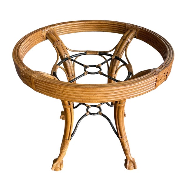 Ferguson Copeland Palm Beach Regency Rattan & Iron Dining Table With 42” Glass Top — In the Style of Ferguson Copeland For Sale - Image 4 of 8