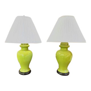 Mid Century Ginger Jar Lamps in a Fab Green Color For Sale