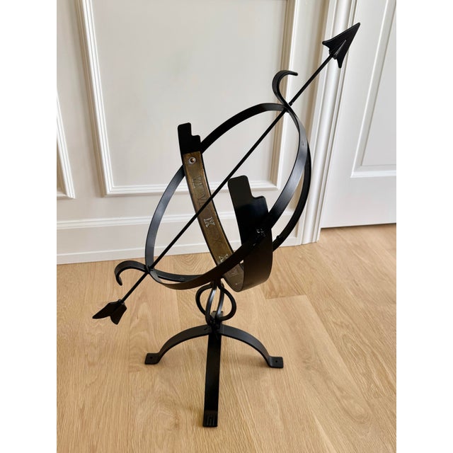 Black Heavy Large Vintage Wrought Iron & Brass Armillary Sphere Sundial Garden Ornament For Sale - Image 8 of 9
