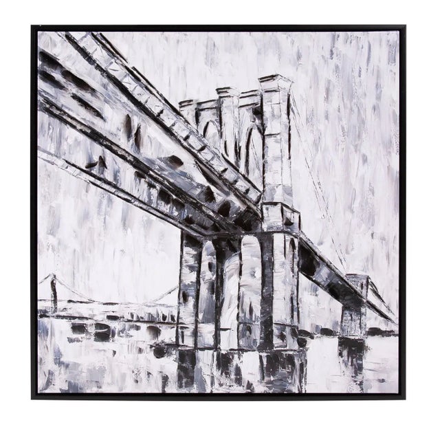 Wood Brooklyn Bridge Black & White Painting For Sale - Image 7 of 7