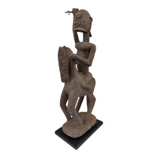 Lg Old African Dogon Hand Carved Wood Horseman Mali 31" H W/Stand For Sale