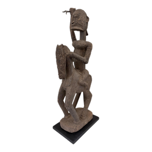 Lg Old African Dogon Hand Carved Wood Horseman Mali 31" H W/Stand