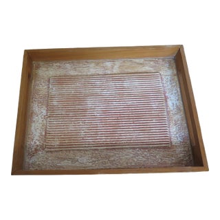 Posh Carved Wooden White Washed Tray For Sale