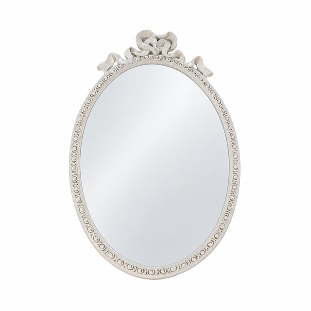 Vintage French Rococo Style Ivory Oval Wall Mirror For Sale - Image 11 of 11