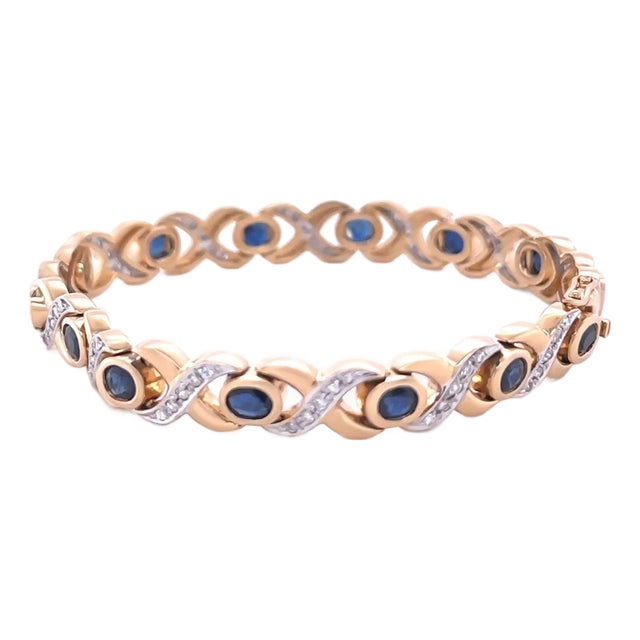 14ct Yellow Gold Sapphire and Diamond Bracelet 0.56ct 20.13g For Sale