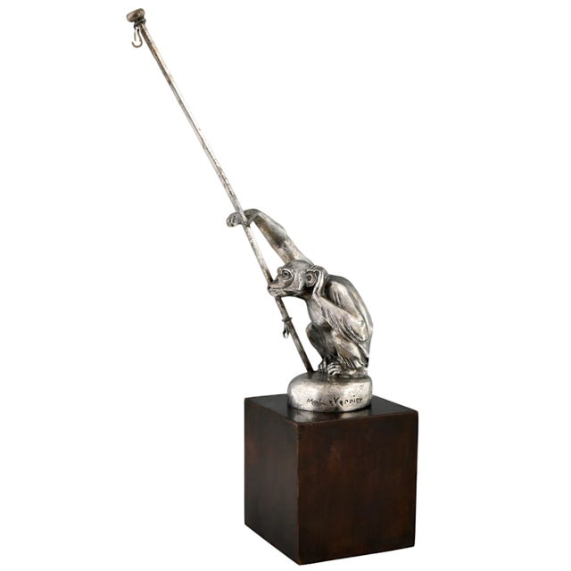 Art Deco Boubou Porte Drapeau Monkey Car Mascot with Flag Pole by Max Le Verrier, 1920s For Sale