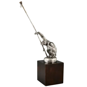 Art Deco Boubou Porte Drapeau Monkey Car Mascot with Flag Pole by Max Le Verrier, 1920s