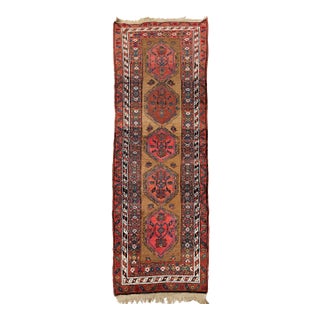 Antique Camel Hair Runnr With Coral Pinks, Watermelon, Rust Rug - 3.2 X 9.5 For Sale
