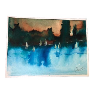 “Moonlight Regatta” Original Mixed Media Painting by Nancy Smith For Sale