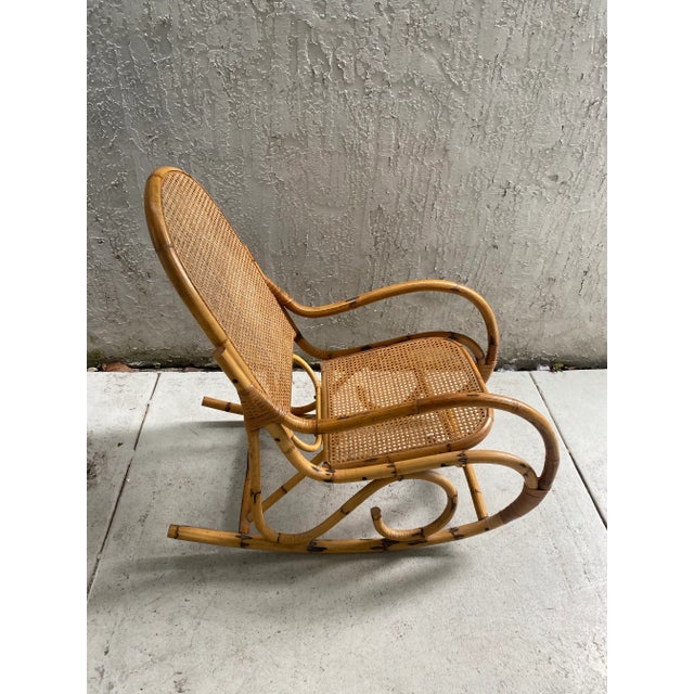 1970s Burnt Bamboo and Cane Rocking Chair For Sale In Miami - Image 6 of 6