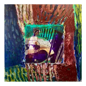 Francie Bishop Good, Her Grandson, Mixed Media Painting Collage Wall Construction FIgural Abstraction