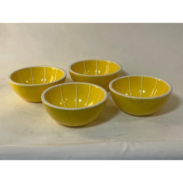 Mid-Century Modern 1960s Set of 4 Vintage Mid-Century Modern Japanese Yellow Ceramic Citrus Bowls (4.5"d) For Sale - Image 3 of 5
