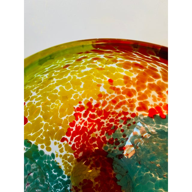 Glass Contemporary Dale Tiffany Green and Sky Blue Art Glass Bowl For Sale - Image 7 of 7