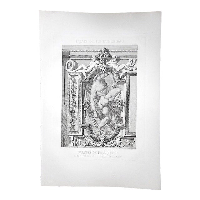 Large Antique Architectural Engraving-Palais de Fontainebleau-Architectural Details For Sale