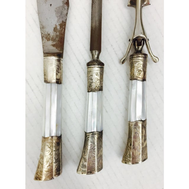 Antique Sterling & Pearl Carving Set - Set of 3 For Sale - Image 4 of 11