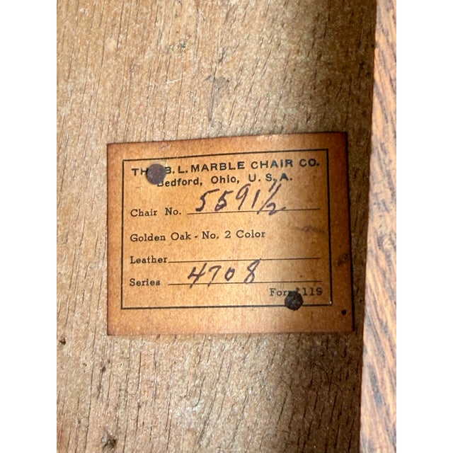 Antique B.L.Marble Chair Co. Golden Oak Swivel Desk Chair | Quarter-Sawn Oak Banker’s Chair | Early American Library & Office Chair For Sale - Image 13 of 13