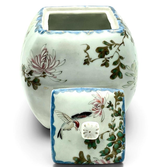 Early 20th Century Asian Porcelain Lidded Ginger Jar Celadon Chinoiserie Floral Bird Red Marks For Sale - Image 4 of 10