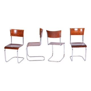 Bauhaus Chairs in Beech and Chrome-Plated Steel, Czech, 1930s, Set of 4 For Sale