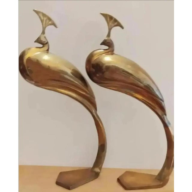 1980s Dolbi Cashier Large Standing Brass Peacock Sculptures - A Pair For Sale In Atlanta - Image 6 of 8