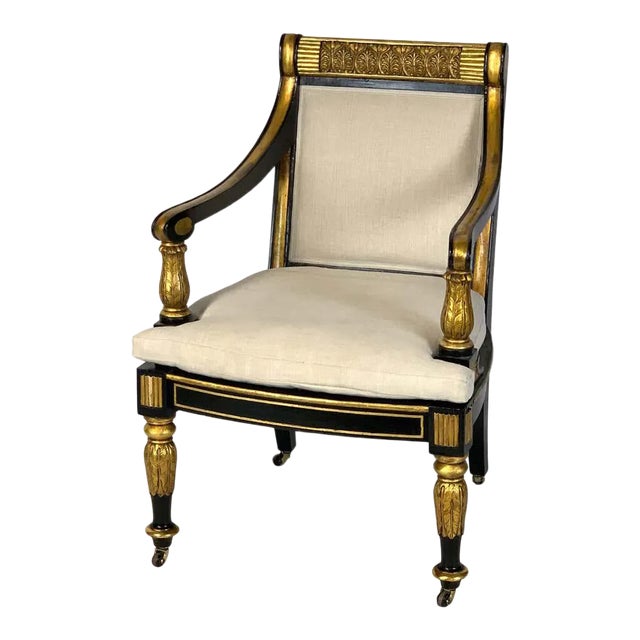 Early 19th Century George IV Ebonized and Parcel-Gilt Armchair in the Manner of Morel and Hughes For Sale